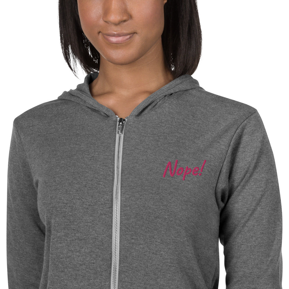 Nope! Embroidered  zip hoodie
