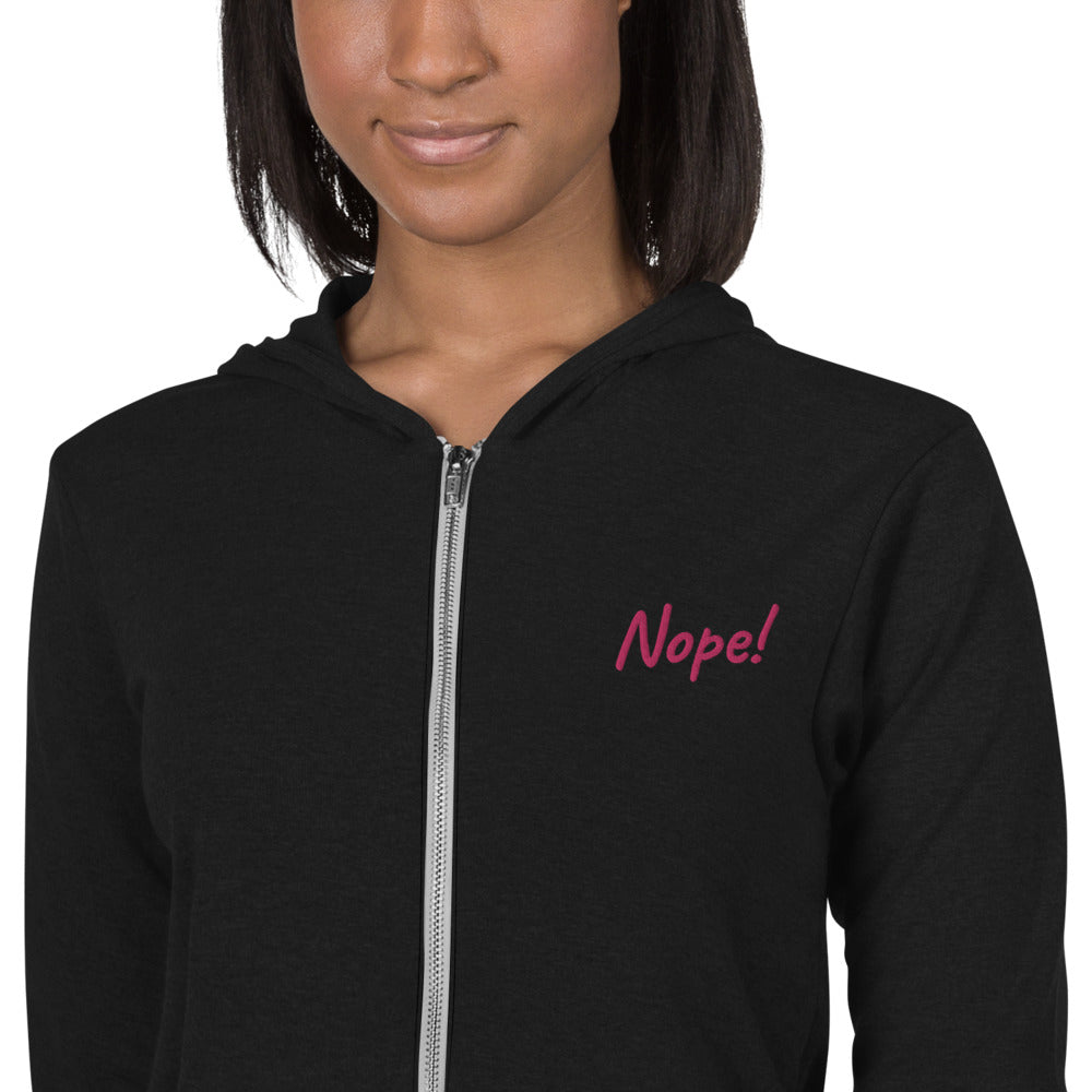 Nope! Embroidered  zip hoodie